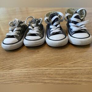 GUC 2 Pairs Converse Infant Toddler Sneakers Gray & Blue Size 4 low & high top